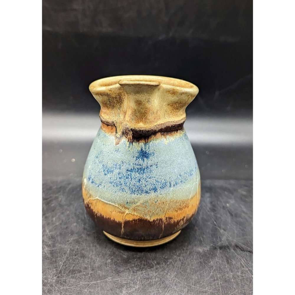 Handmade Studio Art Pottery Ceramic Creamer Mini Pitcher Blue Signed 4.5"